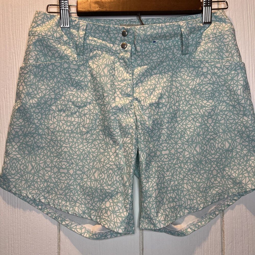 Adidas‎ Shorts Womens 2 Blue White Athletic Stretch Pockets Zip Snap Quick Dry